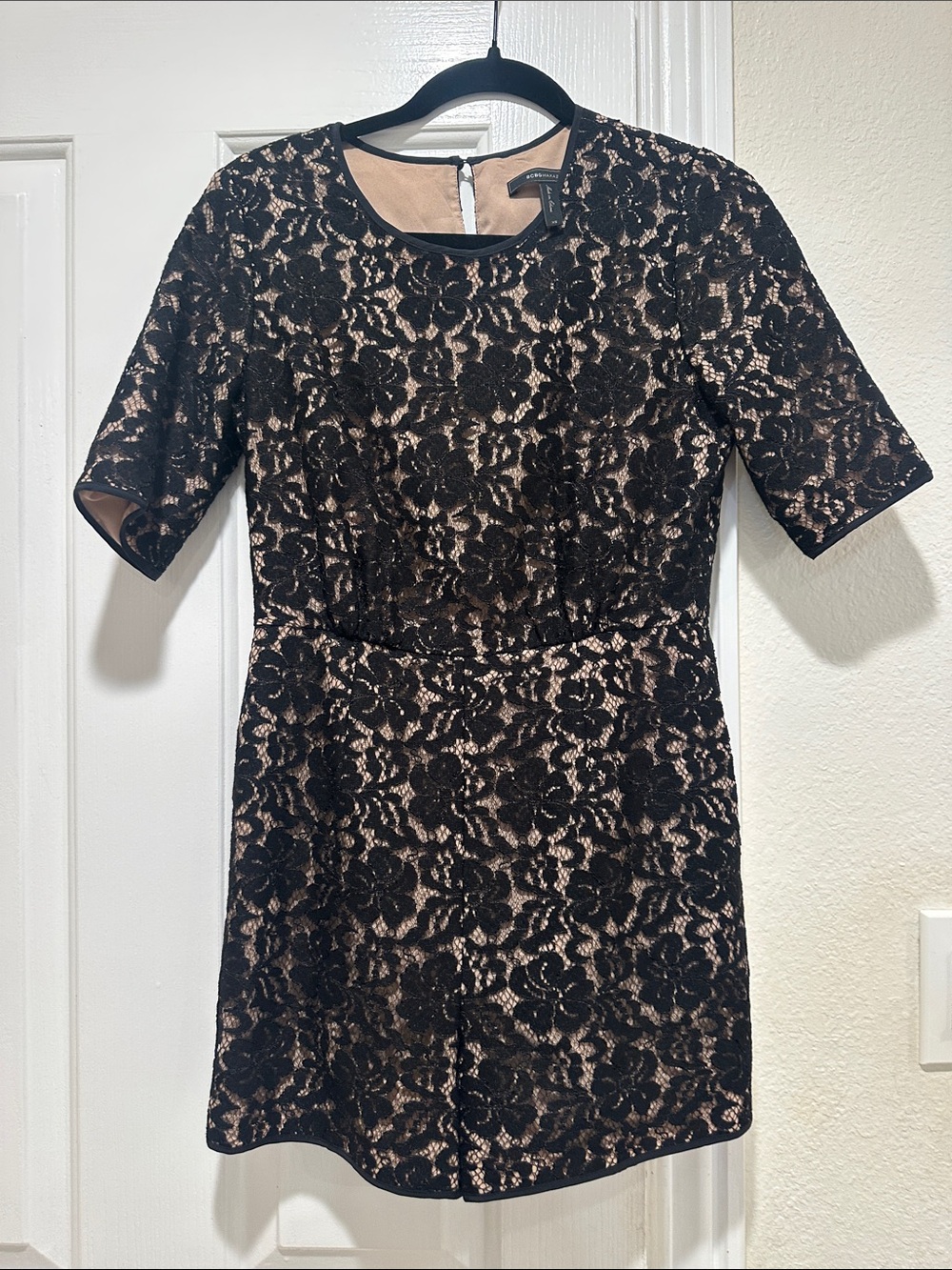 BCBGMaxAzria Black Lace Mini Dress with Nude Lining